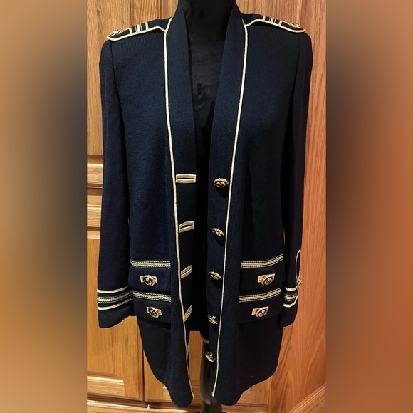 St. John Collection Santana Knit Cardigan Sweater Jacket Black Gold Trim Small - Picture 1 of 16